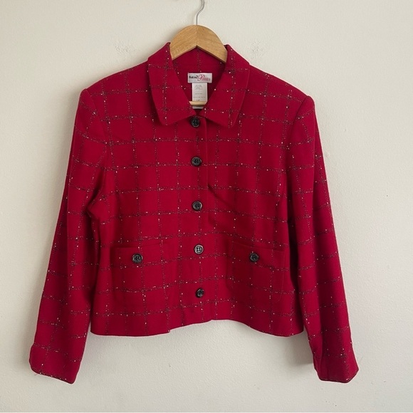 That's Me! Vintage Red Wool Blend Two-Piece Set Jacket Skirt Petites Size 12P - Picture 4 of 9
